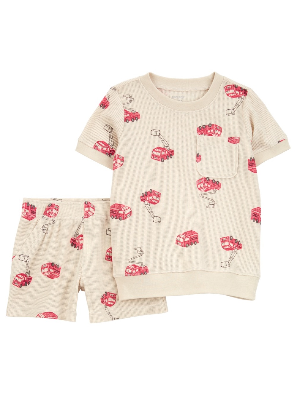 Carter's Cream Short-Sleeve Matching Set with Red Fire Truck Print